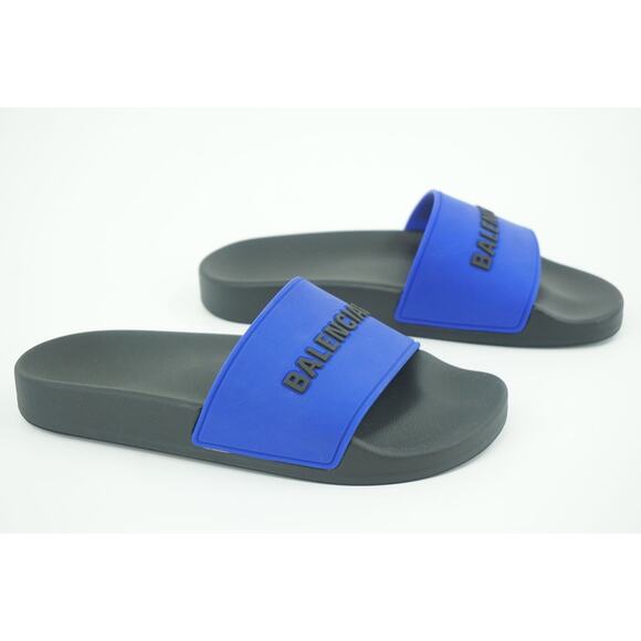 New Balenciaga Pool Flat Slide Sandal SZ 36 C Blue $445 Logo Flip Flop Rubber - Picture 10 of 11